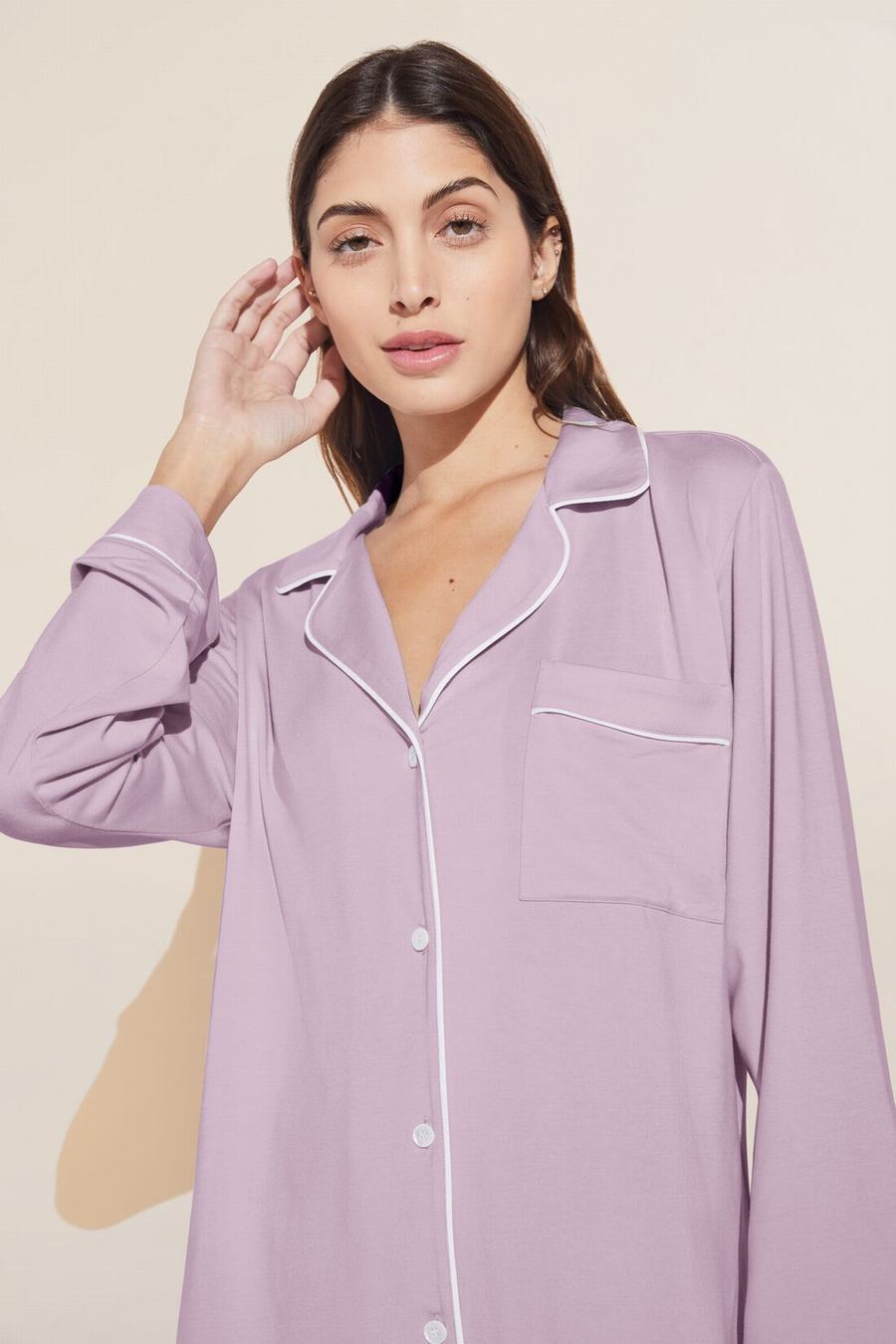 Women Eberjey Gisele TENCEL™ Modal Long PJ Set Pajamas Purple White | IWD120RV