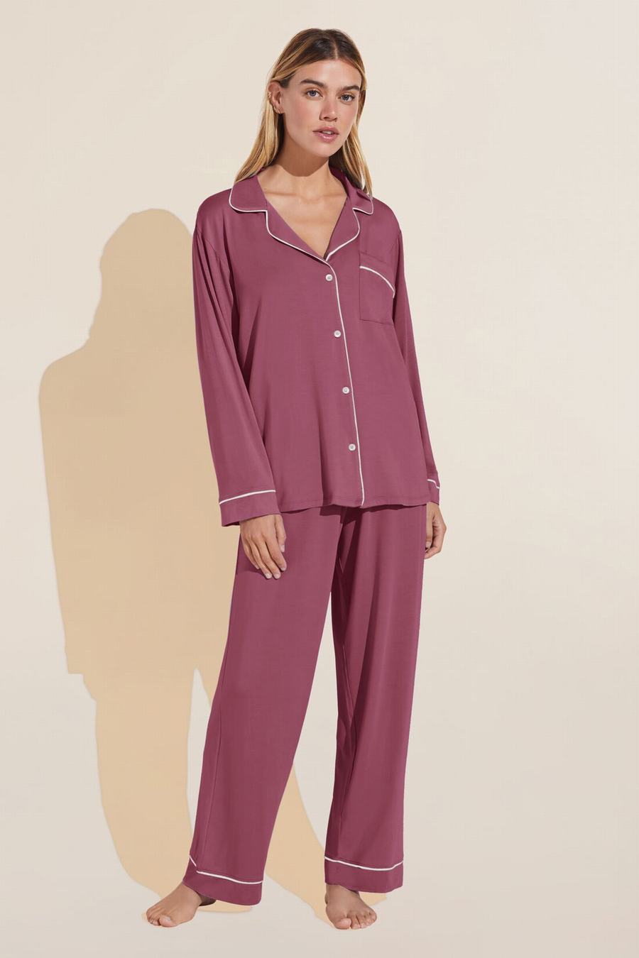 Women Eberjey Gisele TENCEL™ Modal Long PJ Set Pajamas Red White | IAM3227VI