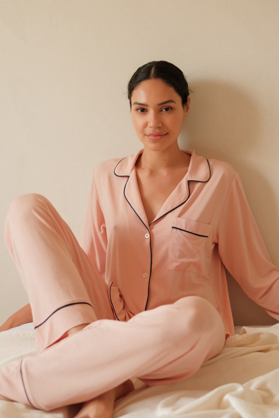 Women Eberjey Gisele TENCEL™ Modal Long PJ Set Pajamas Rose Navy | JHG4081CY