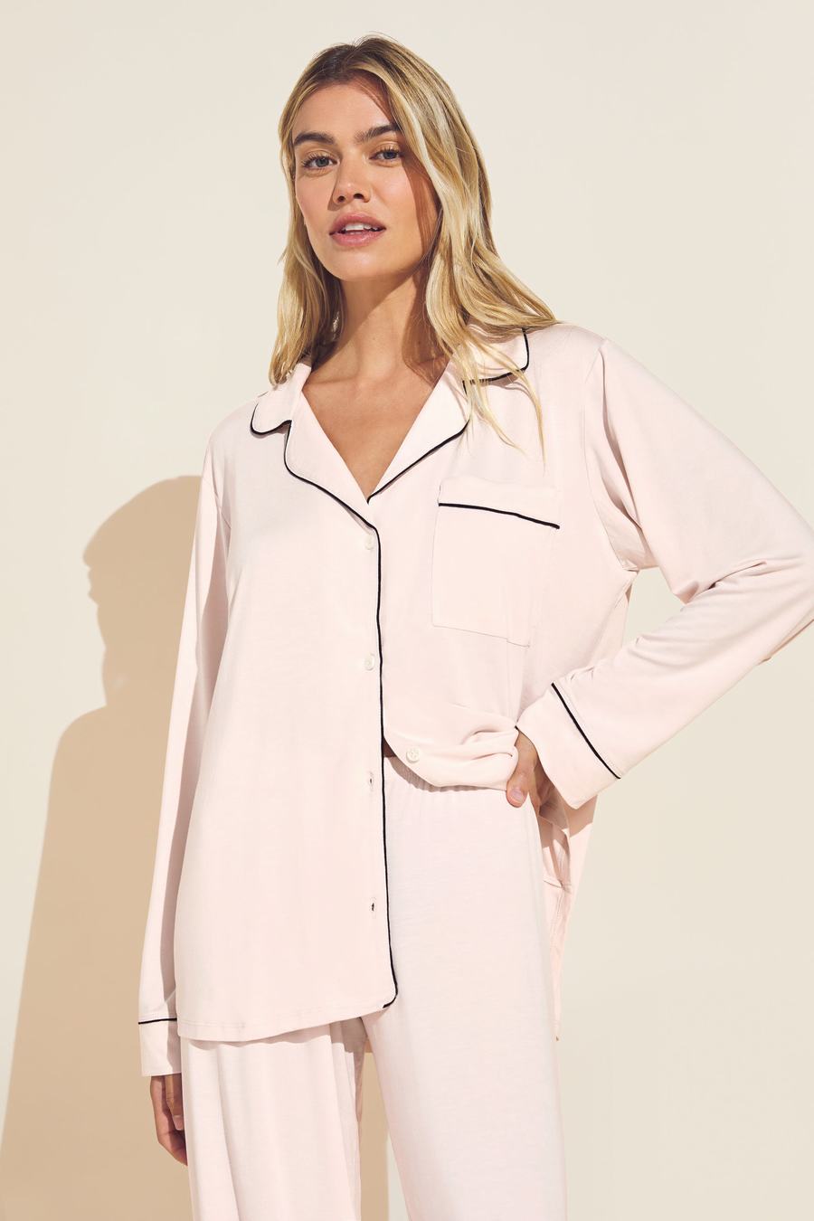 Women Eberjey Gisele TENCEL™ Modal Long PJ Set Pajamas Pink Black | YYD6685CY