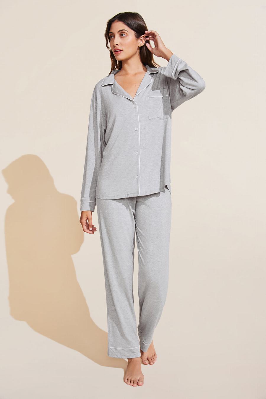 Women Eberjey Gisele TENCEL Modal Long PJ Set Pajamas Grey Pink | CZY5065LB