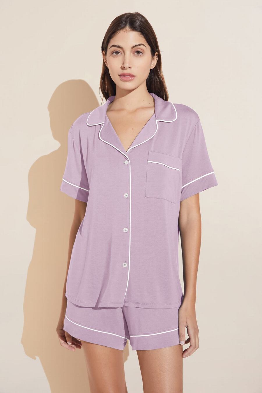 Women Eberjey Gisele TENCEL™ Modal Relaxed Short PJ Set Pajamas Purple White | MUQ2965UX