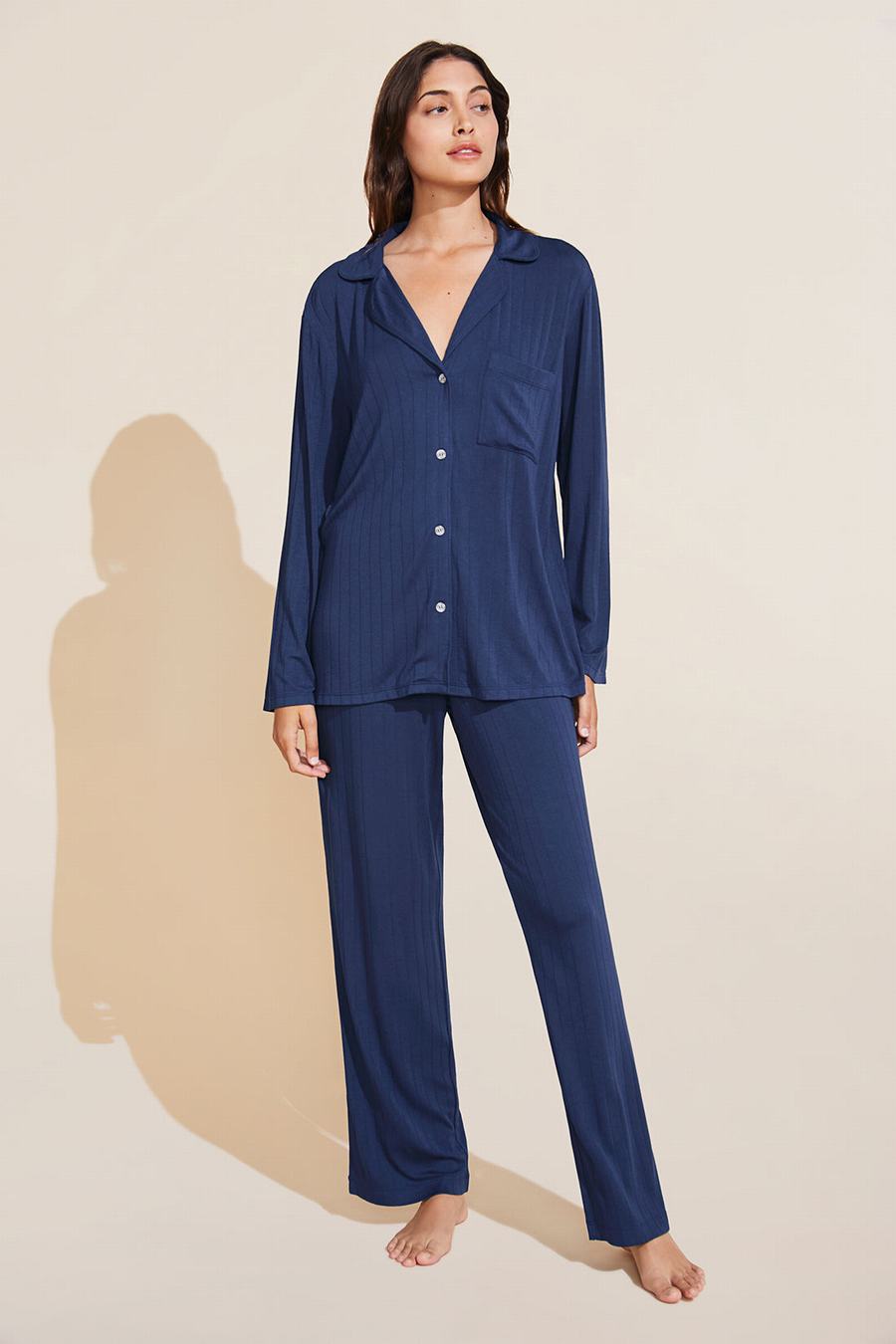 Women Eberjey Gisele TENCEL™ Modal Rib Long PJ Set Pajamas Navy | UGM1920RQ