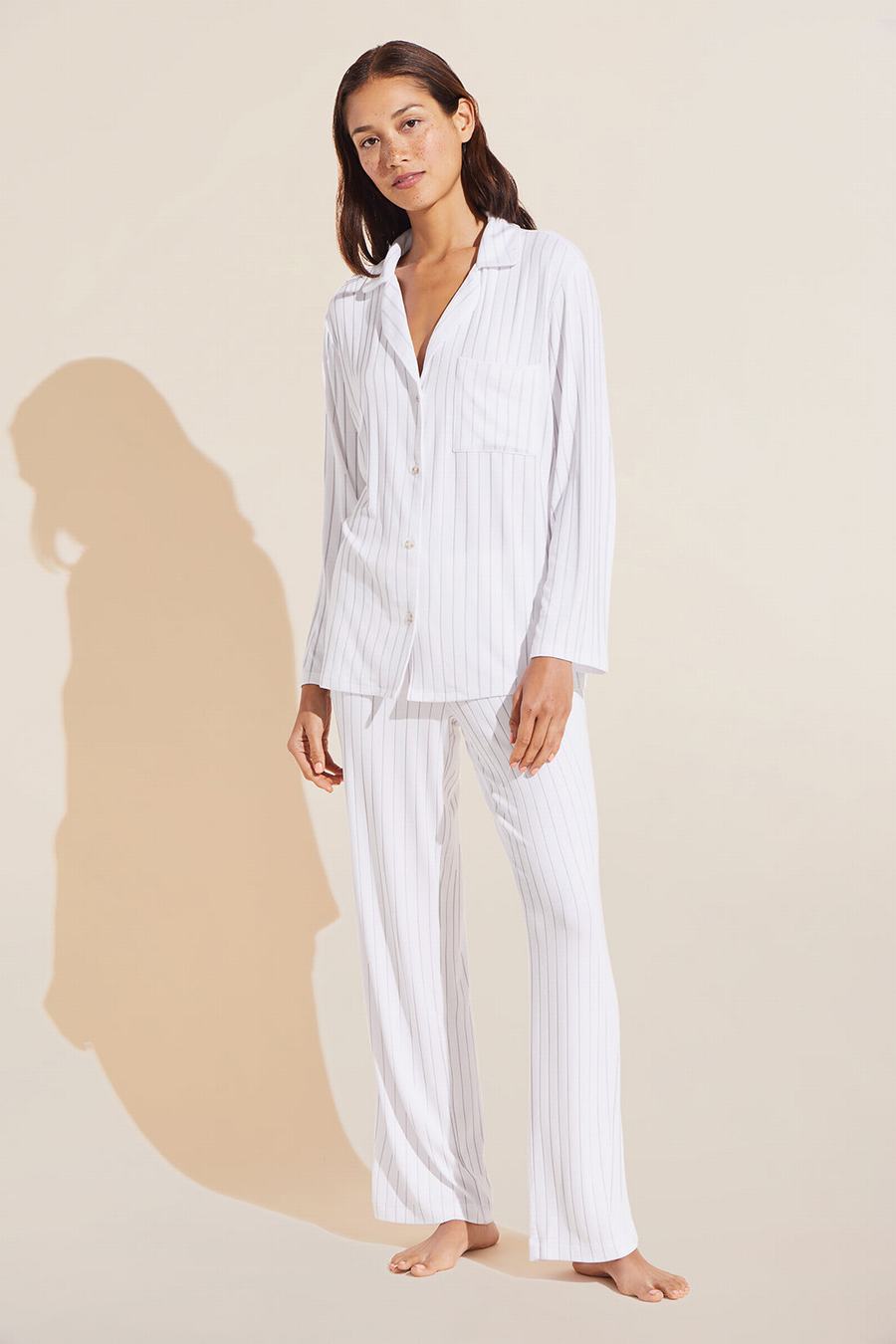 Women Eberjey Gisele TENCEL™ Modal Rib Long PJ Set Pajamas White | QSS6699GP