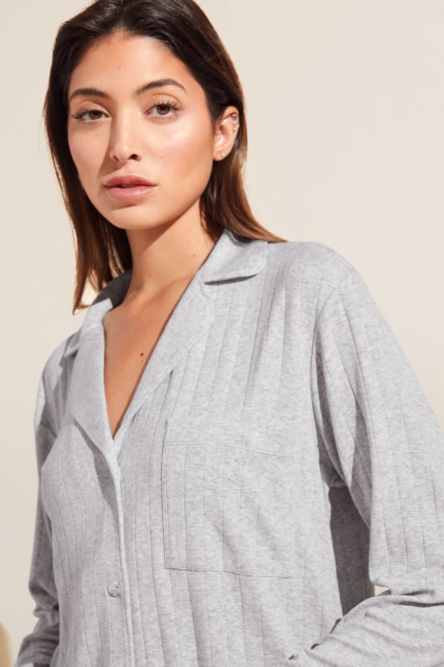 Women Eberjey Gisele TENCEL™ Modal Rib Long PJ Set Pajamas Light Grey | OGA6761QX