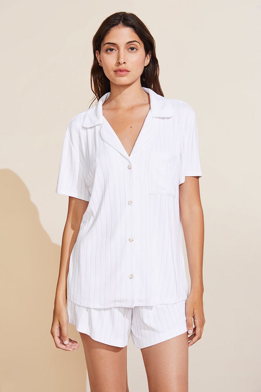 Women Eberjey Gisele TENCEL™ Modal Rib Relaxed Short PJ Set Pajamas White | TEM4587UX