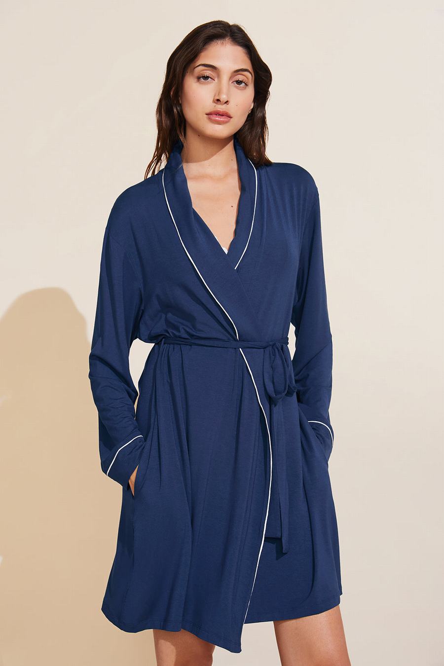 Women Eberjey Gisele TENCEL™ Modal Robe Navy White | VUD5182GZ