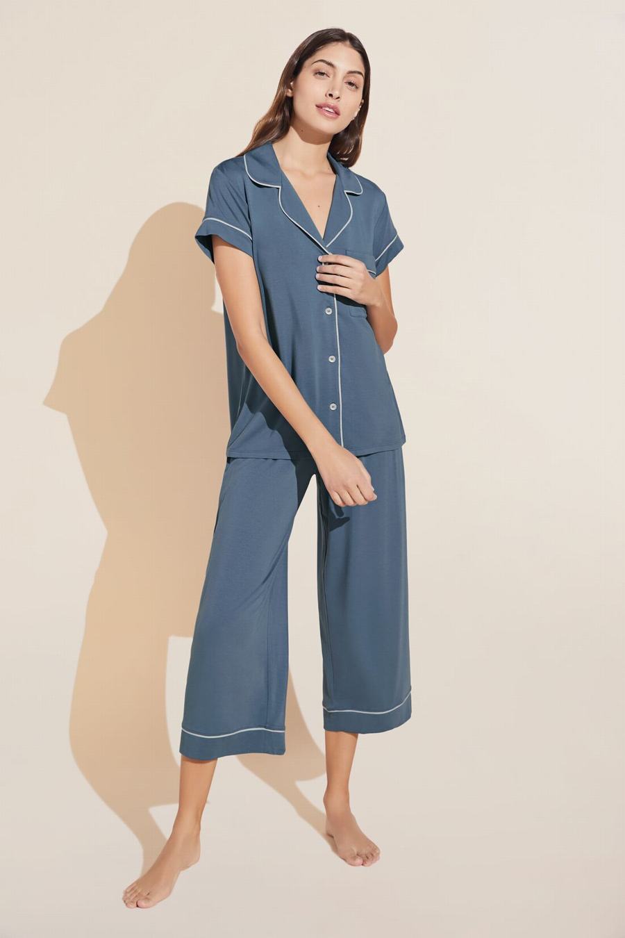 Women Eberjey Gisele TENCEL™ Modal Short Sleeve Cropped PJ Set Pajamas Blue | AAI2495YJ