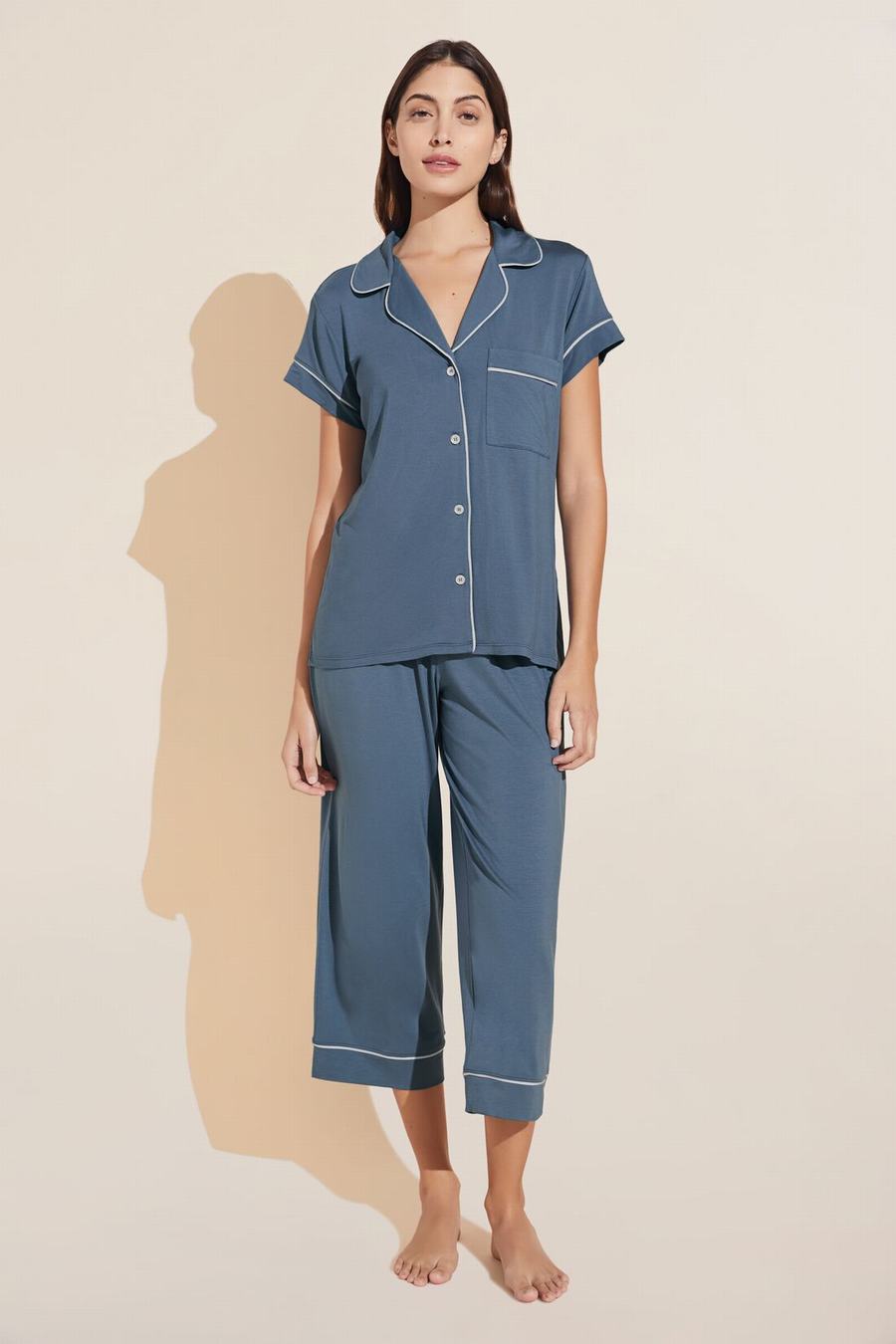 Women Eberjey Gisele TENCEL™ Modal Short Sleeve Cropped PJ Set Pajamas Blue | AAI2495YJ