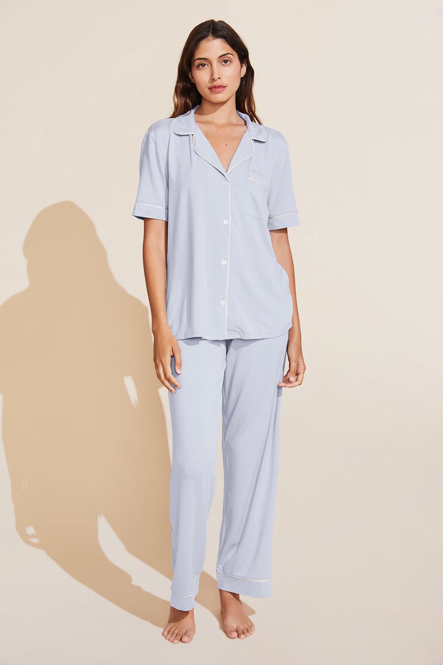 Women Eberjey Gisele TENCEL™ Modal Short Sleeve & Pant PJ Set Pajamas Blue White | WWP6938QR