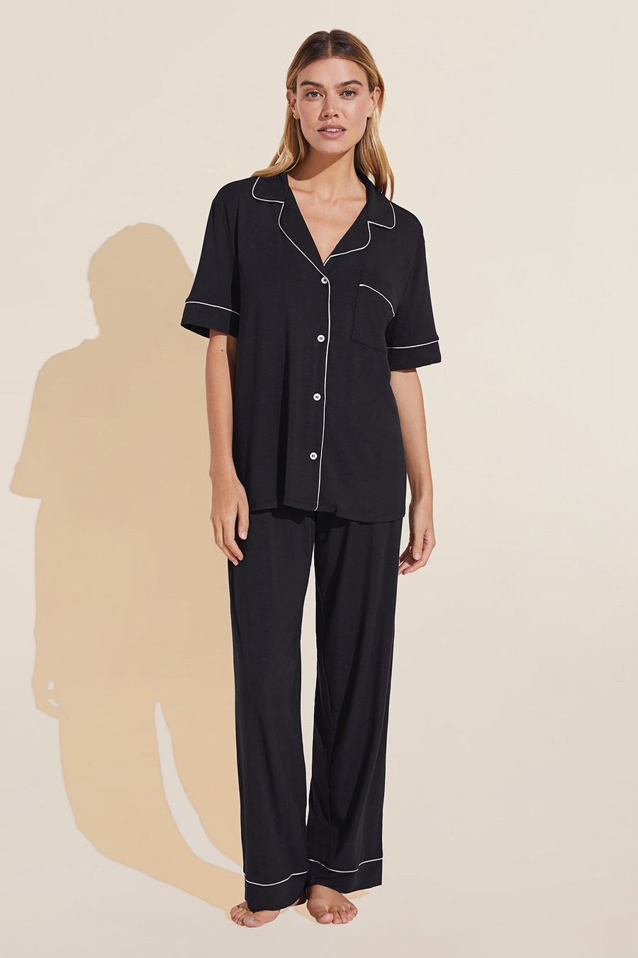 Women Eberjey Gisele TENCEL™ Modal Short Sleeve & Pant PJ Set Pajamas Black Pink | YMI3883AV