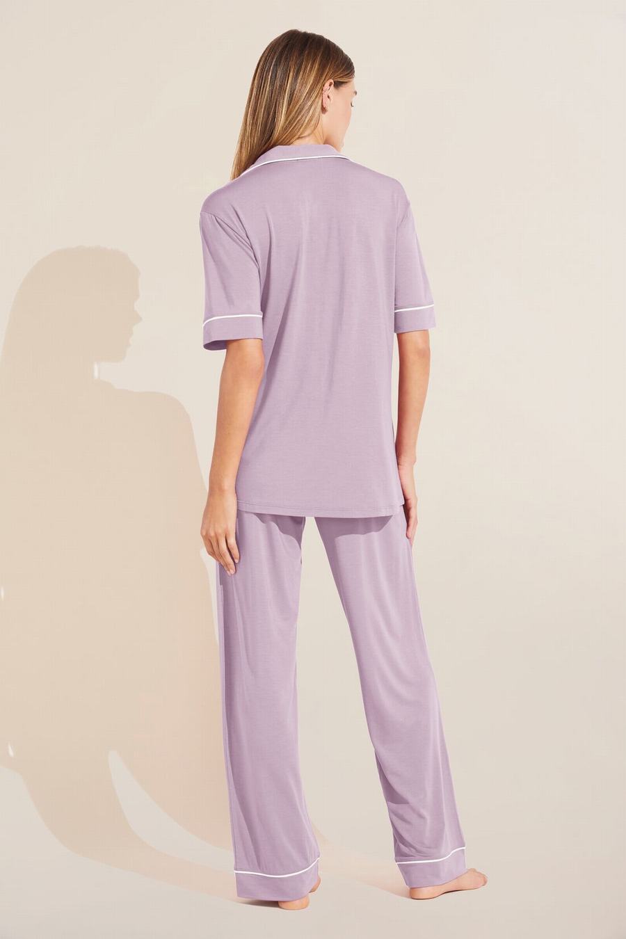 Women Eberjey Gisele TENCEL™ Modal Short Sleeve & Pant PJ Set Pajamas Purple White | HML6357UC