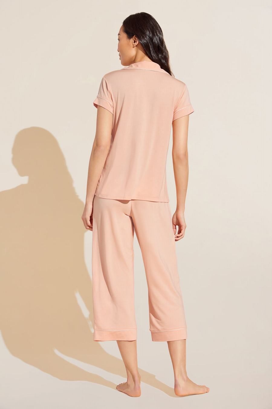 Women Eberjey Gisele TENCEL Modal Short Sleeve Cropped PJ Set Pajamas Coral White | BWW996IQ