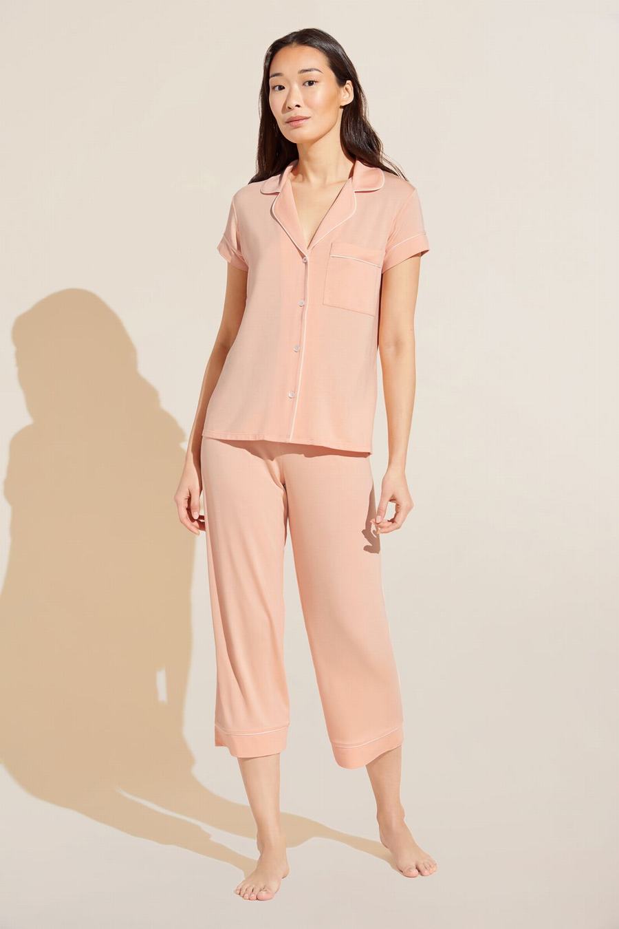 Women Eberjey Gisele TENCEL Modal Short Sleeve Cropped PJ Set Pajamas Coral White | BWW996IQ