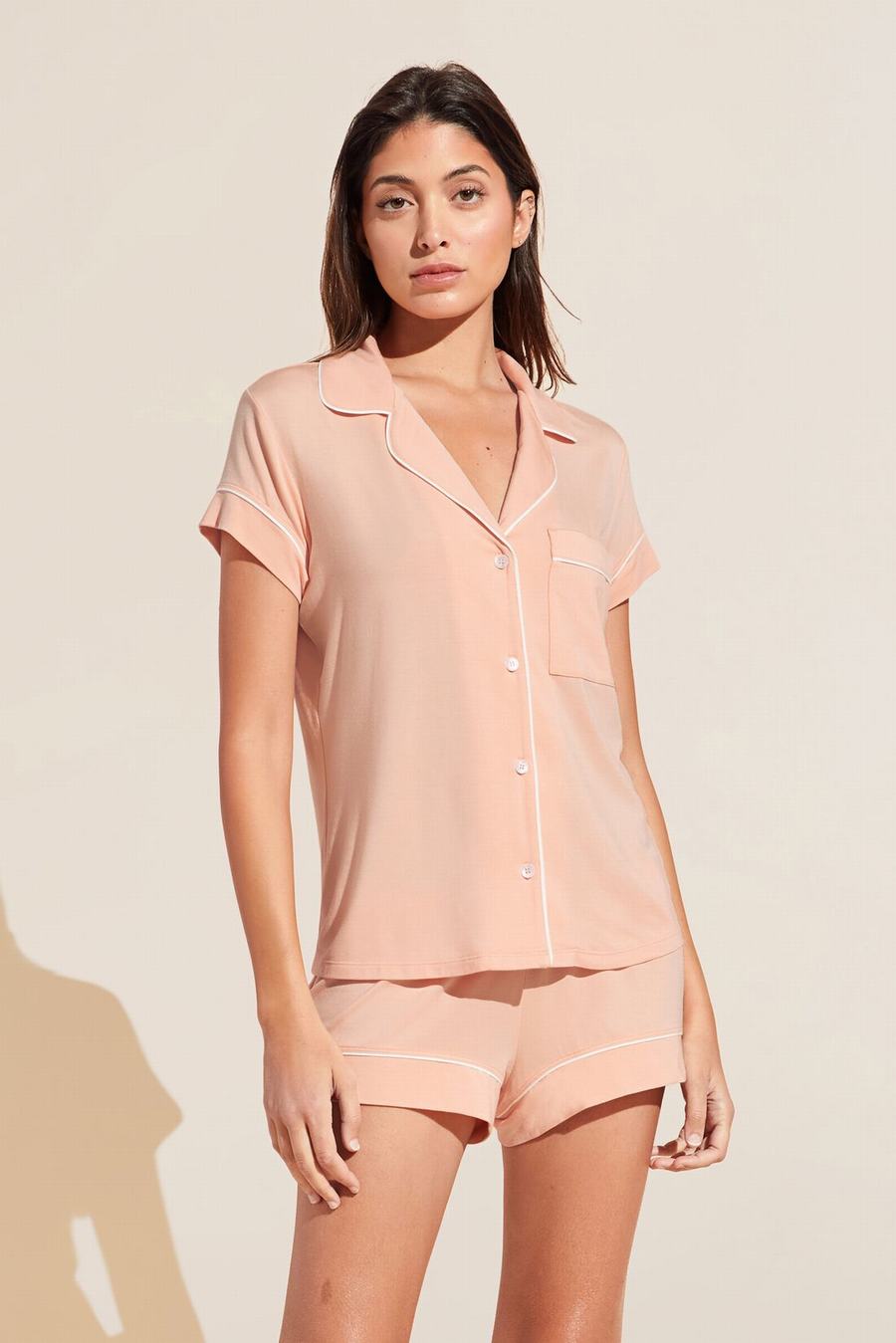 Women Eberjey Gisele TENCEL Modal Shortie Short PJ Set Pajamas Coral White | ZLF7056PE