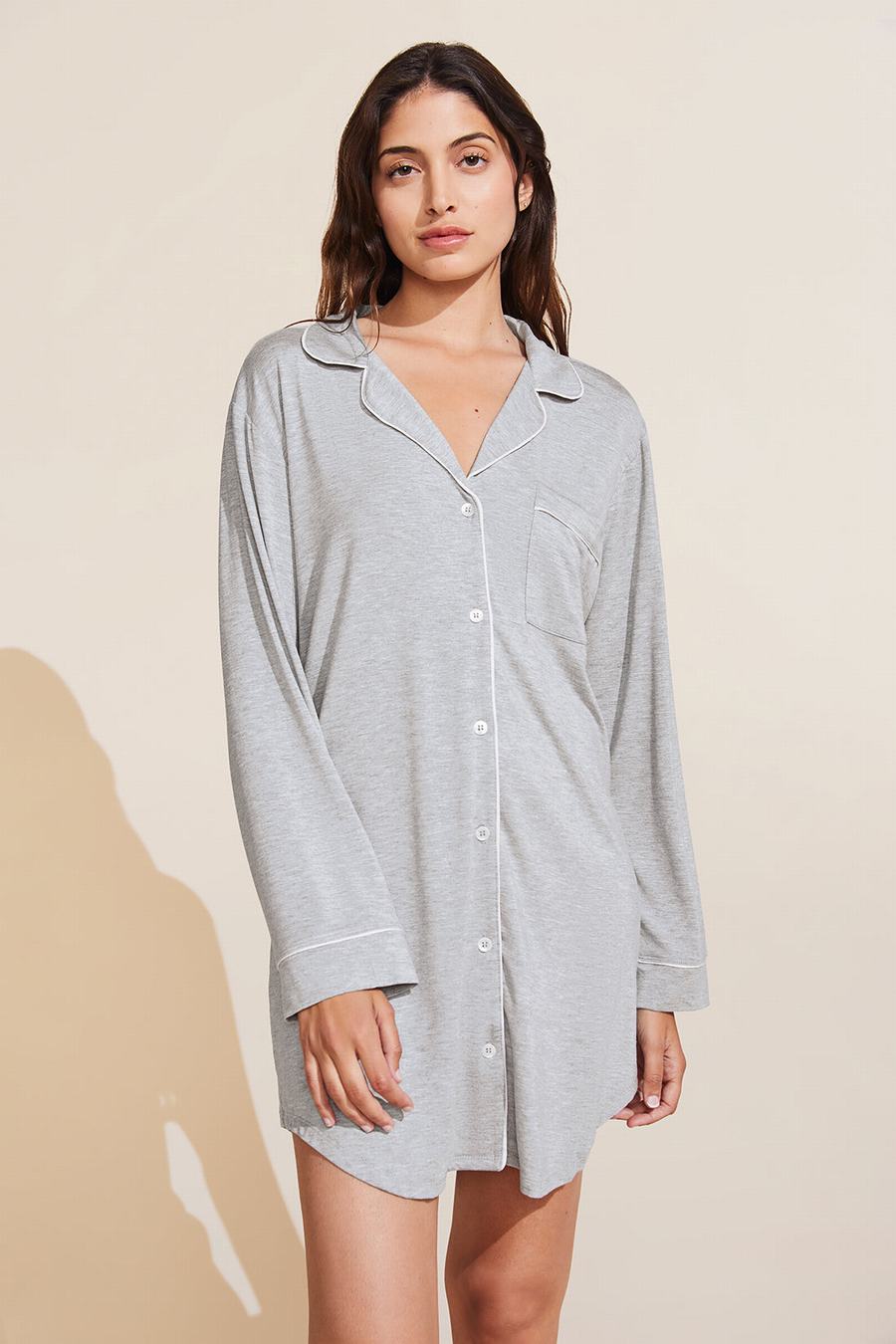 Women Eberjey Gisele TENCEL Modal Sleepshirt Pajamas Grey Pink | KMW2177IA