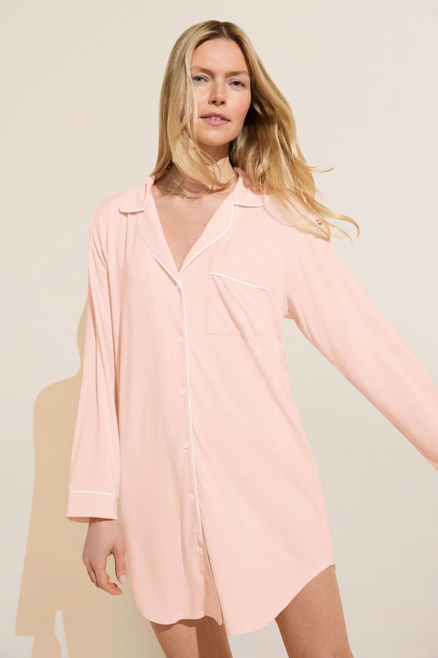 Women Eberjey Gisele TENCEL™ Modal Sleepshirt Pajamas Pink White | QDT3074FS