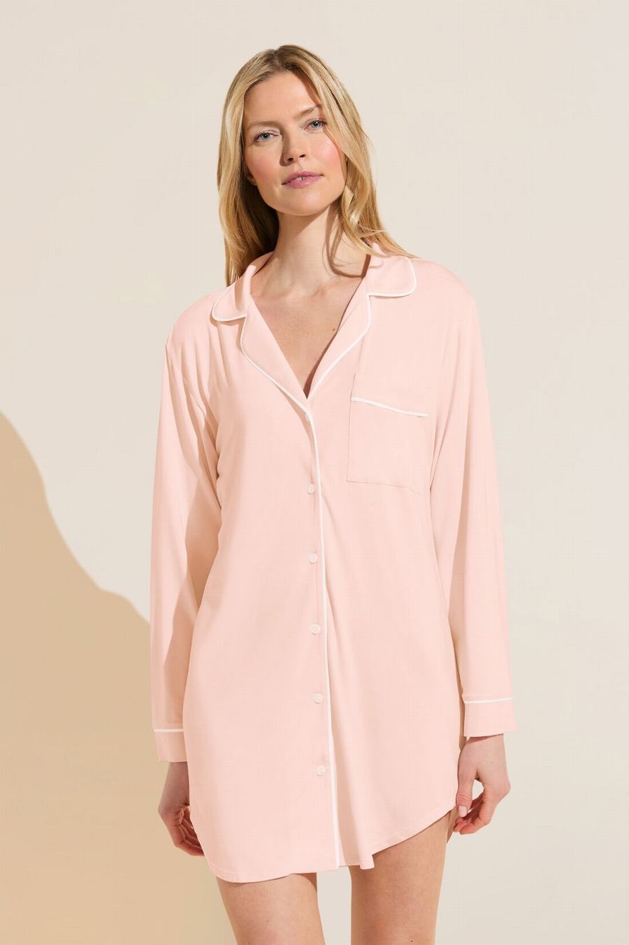 Women Eberjey Gisele TENCEL™ Modal Sleepshirt Pajamas Pink White | QDT3074FS