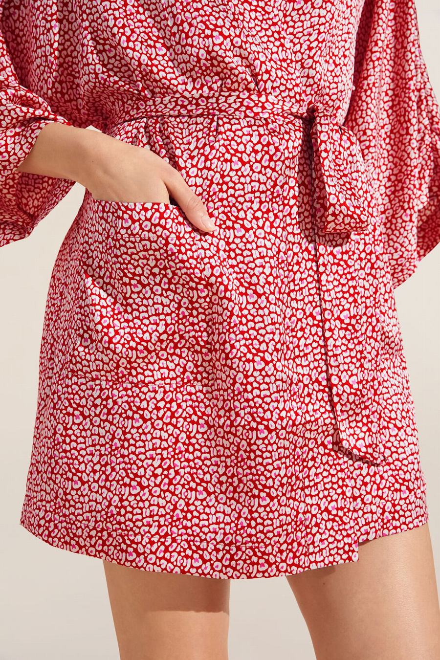 Women Eberjey Inez Printed Washable Silk Short Robe Red | PCC7274YW