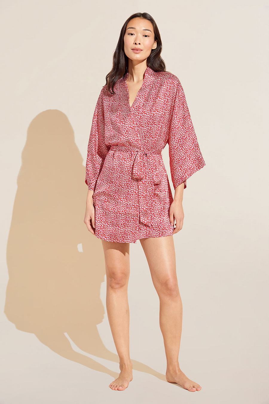 Women Eberjey Inez Printed Washable Silk Short Robe Red | PCC7274YW