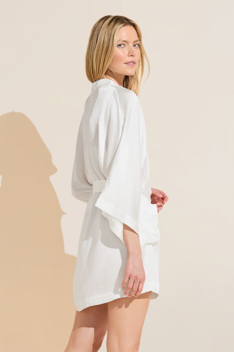 Women Eberjey Inez Textured Washable Silk Short Robe White | AQV3865AG