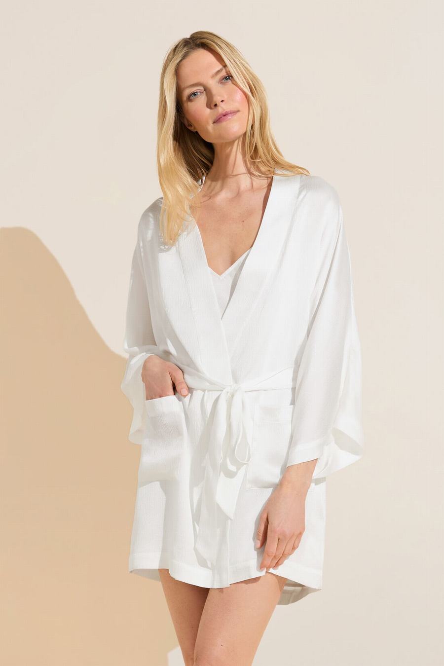 Women Eberjey Inez Textured Washable Silk Short Robe White | AQV3865AG