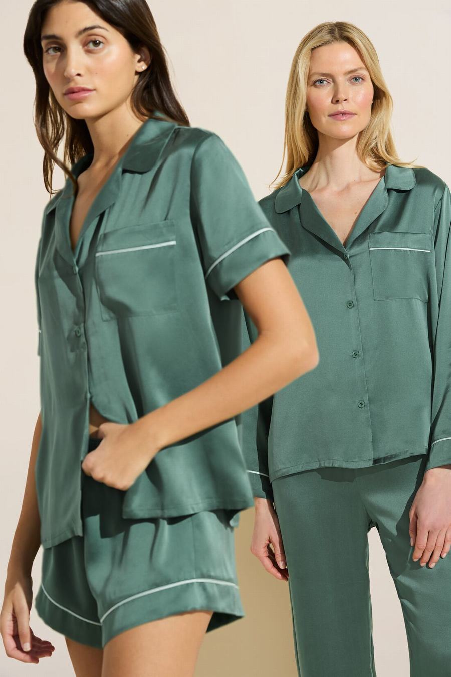 Women Eberjey Inez Washable Silk Long PJ Set Pajamas Green | FXY9567RX