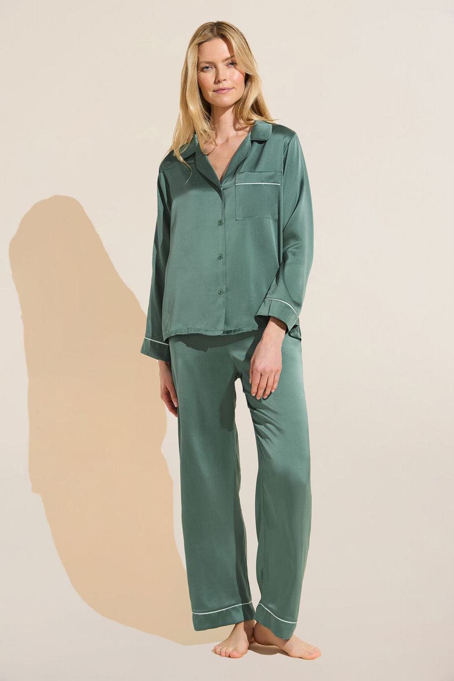 Women Eberjey Inez Washable Silk Long PJ Set Pajamas Green | FXY9567RX