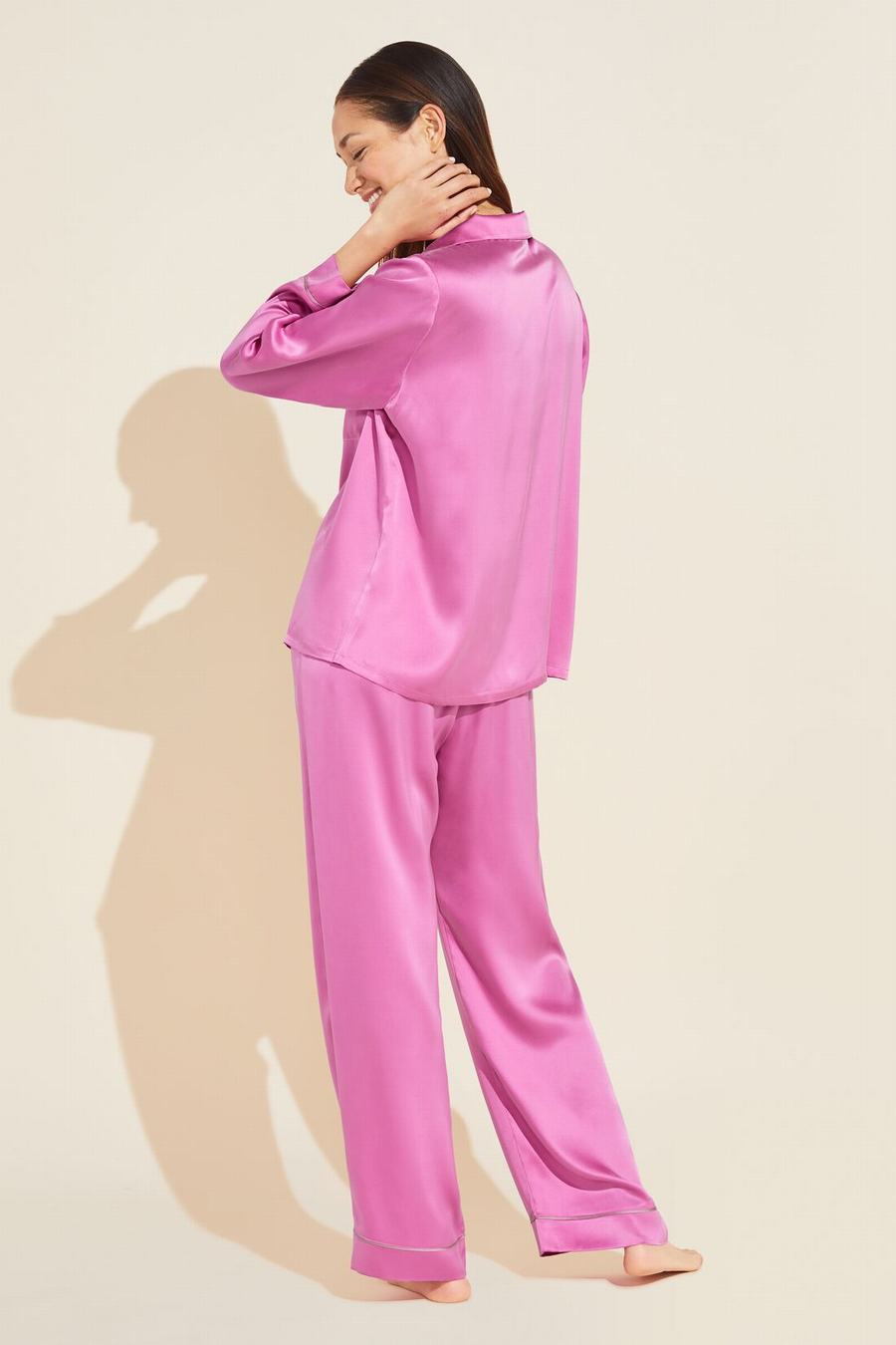 Women Eberjey Inez Washable Silk Long PJ Set Pajamas Italian Rose Pink | JML3610SR