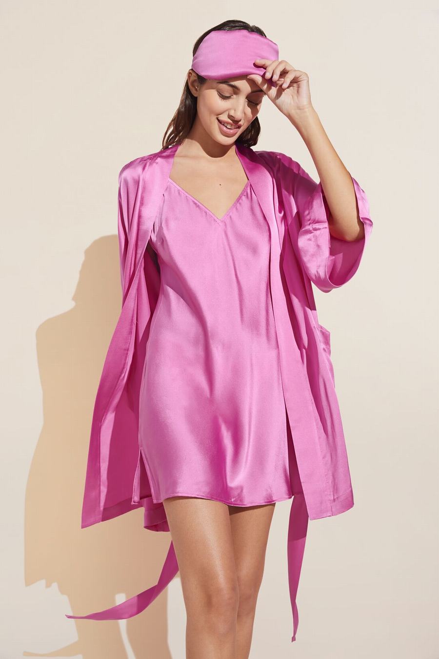 Women Eberjey Inez Washable Silk Short Robe Italian Rose Red | PEN4522KJ