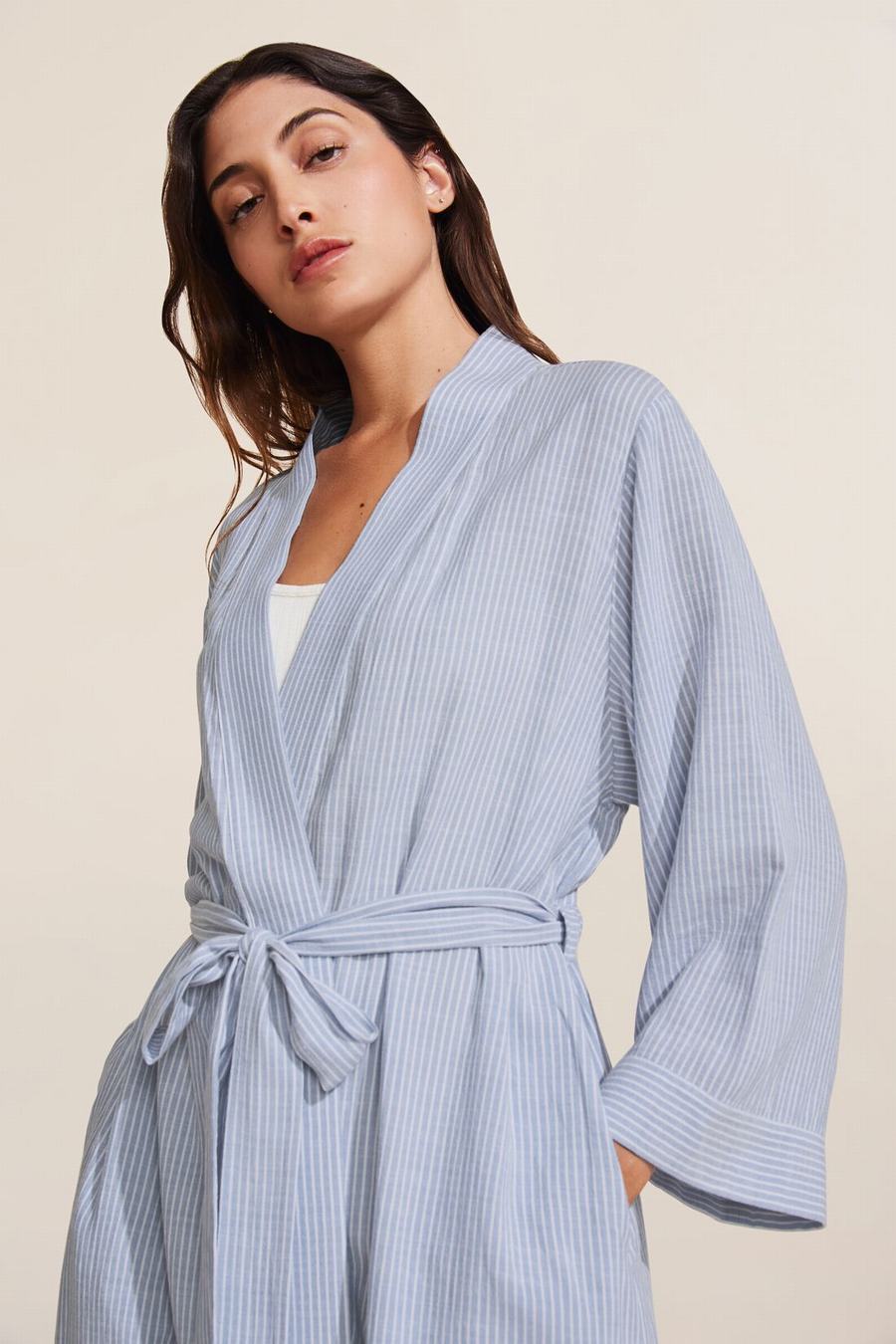 Women Eberjey Nautico Midi Robe Blue | NMC1439DE