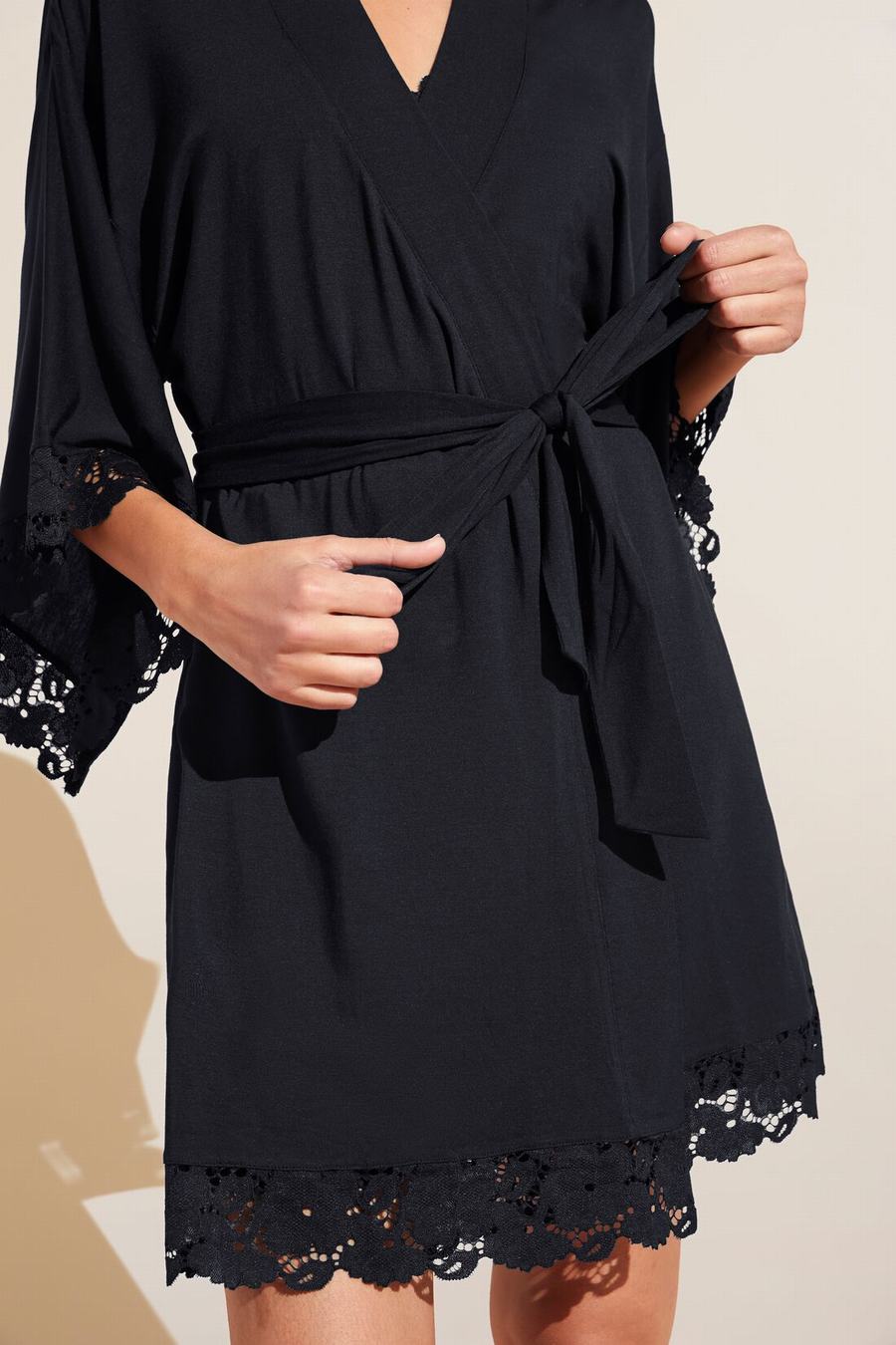 Women Eberjey Naya TENCEL Modal Robe Black | HSV5098ZA