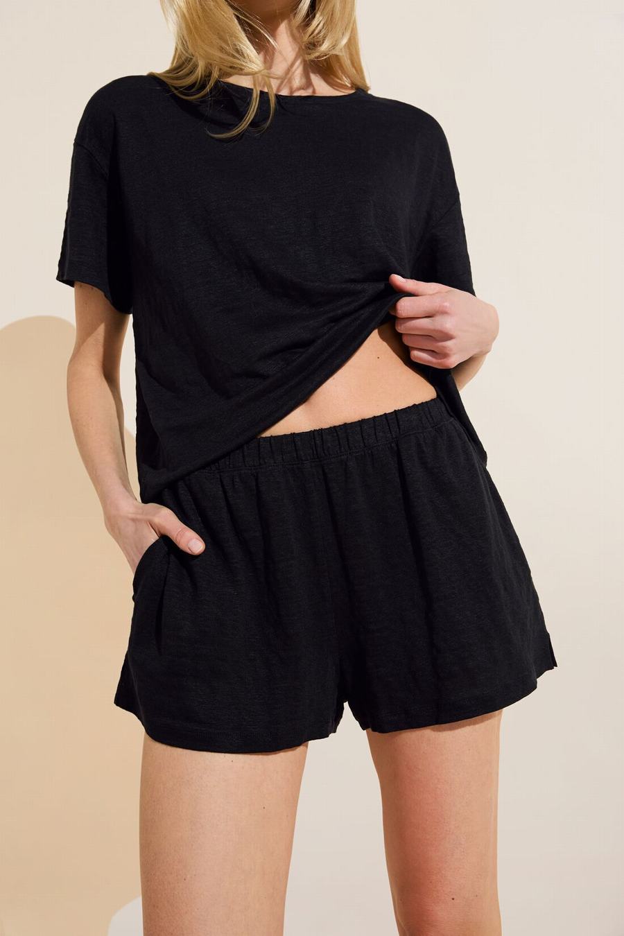 Women Eberjey Organic Linen Knit Shorts Black | LLU8748MC