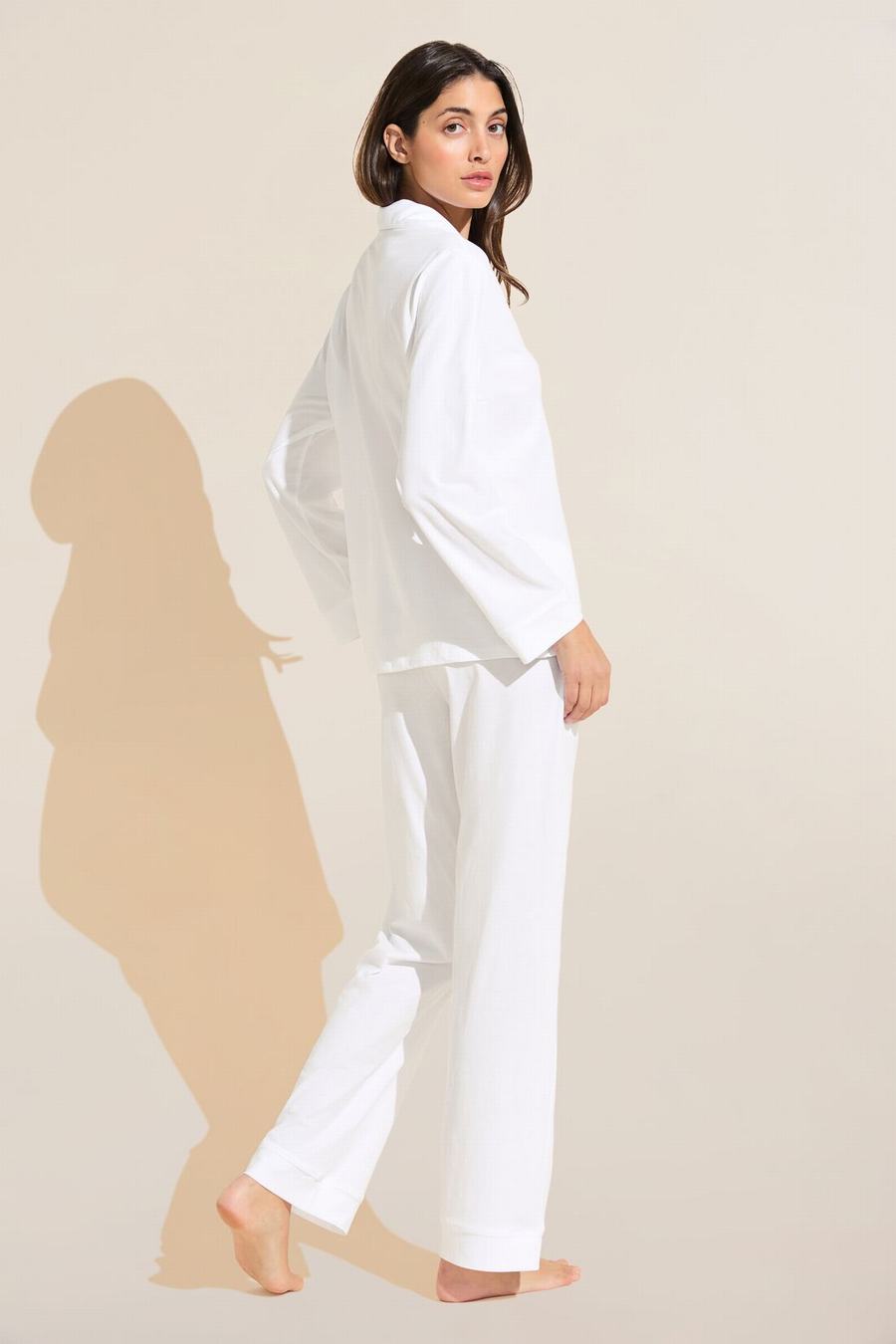 Women Eberjey Organic Pima Cotton Notch Collar Top & Pant PJ Set Pajamas White | NCF5985GL