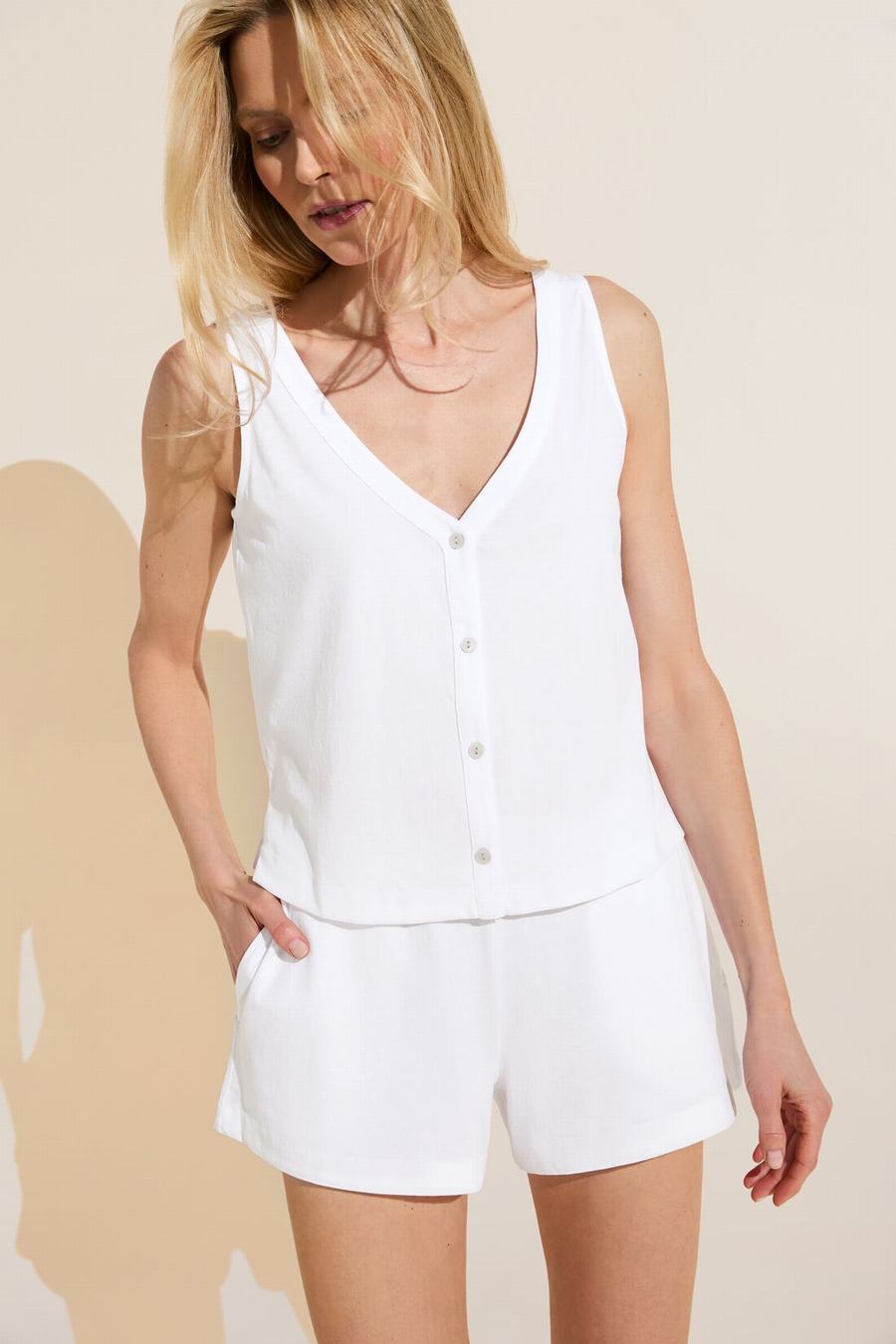 Women Eberjey Organic Pima Cotton Tank & Short PJ Set Pajamas White | UQA3590RS