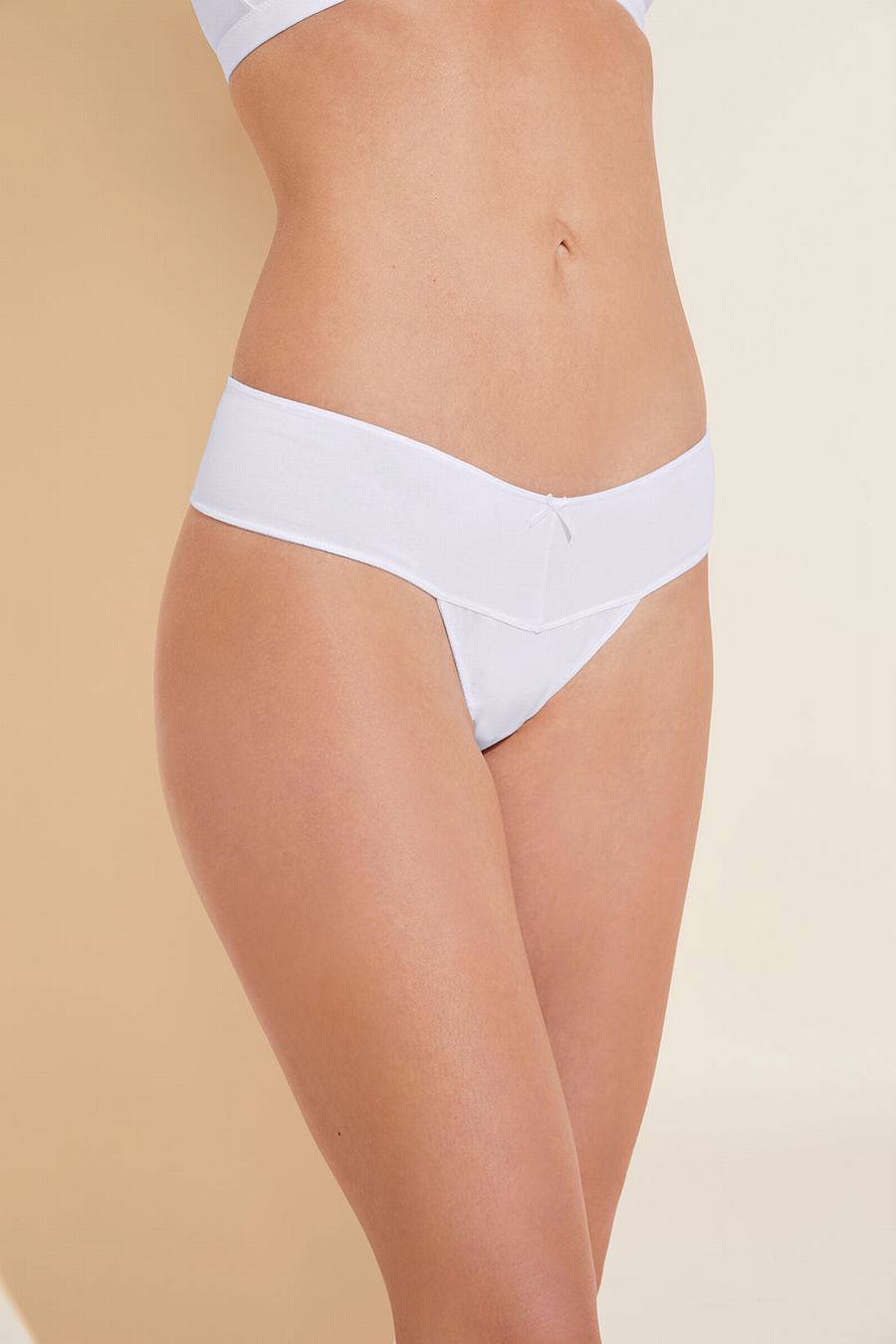 Women Eberjey Pima Stretch Cotton V Thong Panty White | UJX6336AM