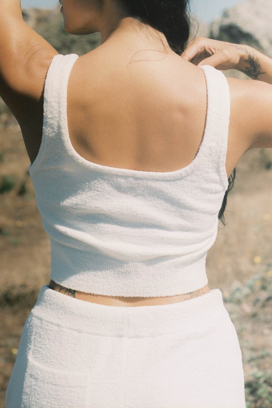 Women Eberjey Recycled Boucle Cropped Tank Top White | REQ1432OP