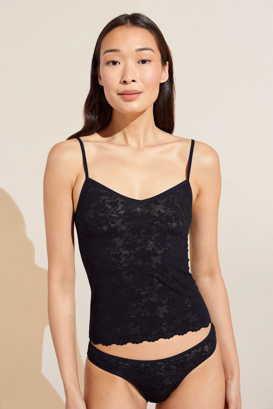 Women Eberjey Soft Stretch Recycled Lace Cami Tank Top Black | IWR478HJ