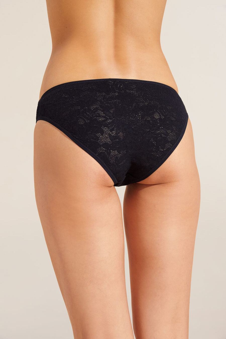 Women Eberjey Soft Stretch Recycled Lace High Leg Briefs Black | ACK5012VG