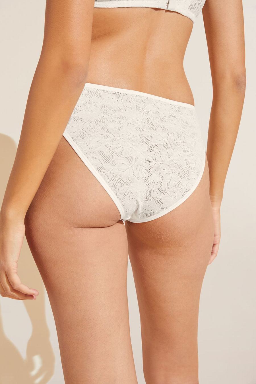 Women Eberjey Soft Stretch Recycled Lace High Leg Briefs White | EQE5192LK